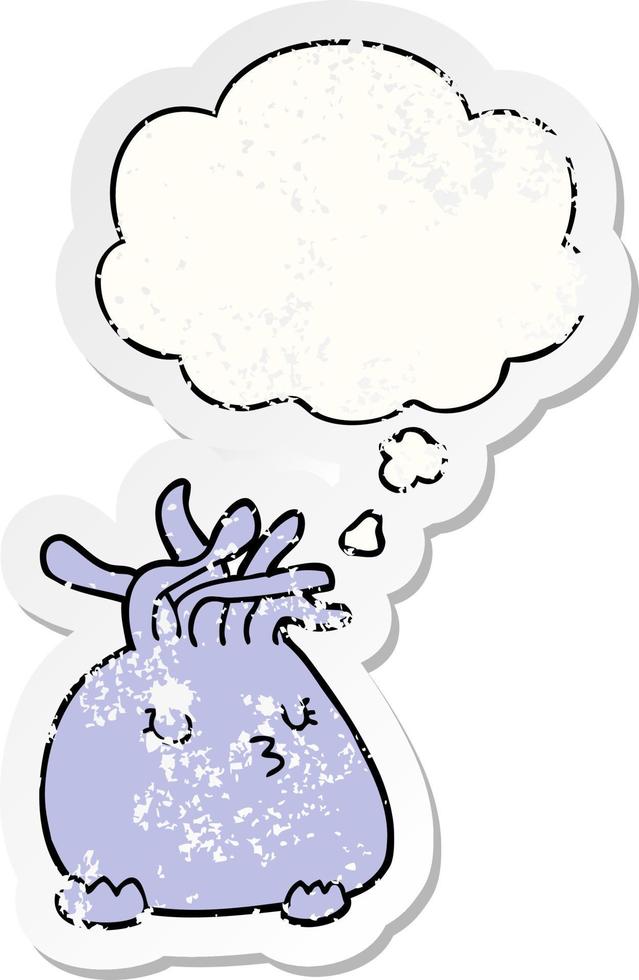 cartoon sea anemone and thought bubble as a distressed worn sticker vector