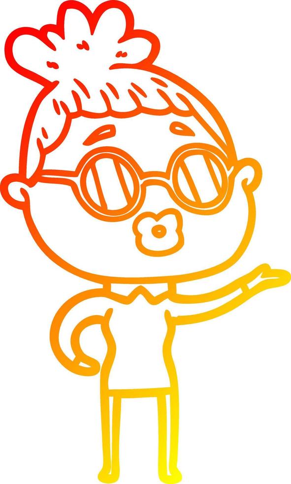 dibujo de línea de gradiente cálido mujer de dibujos animados con gafas de sol vector