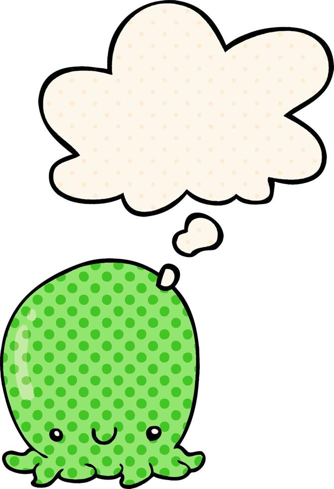 cute cartoon octopus and thought bubble in comic book style vector