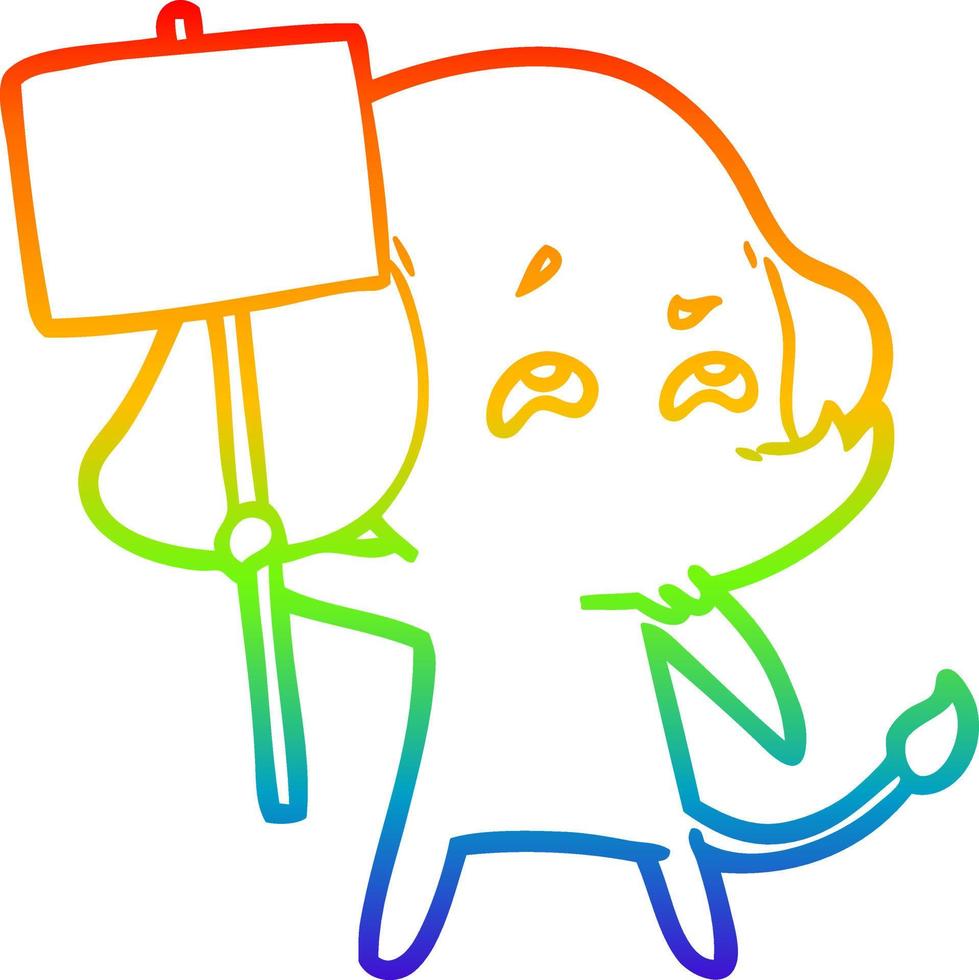 rainbow gradient line drawing cartoon elephant with sign remembering vector