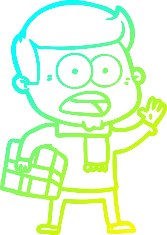 cold gradient line drawing cartoon shocked man vector