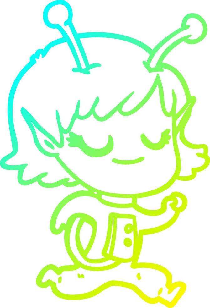 cold gradient line drawing smiling alien girl cartoon vector