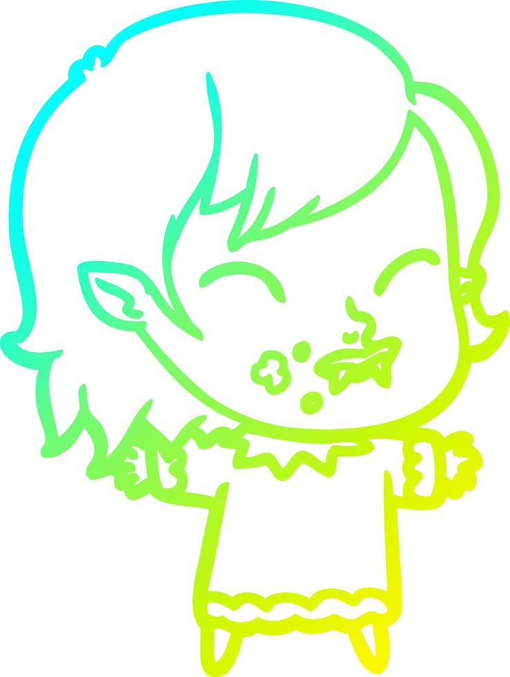 cold gradient line drawing cartoon vampire girl with blood on cheek vector