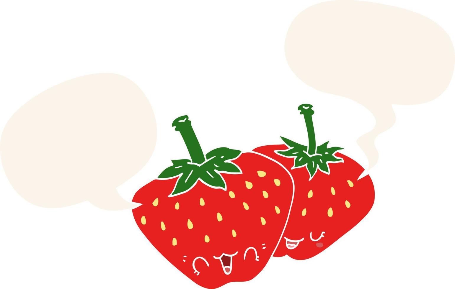 cartoon strawberries and speech bubble in retro style vector