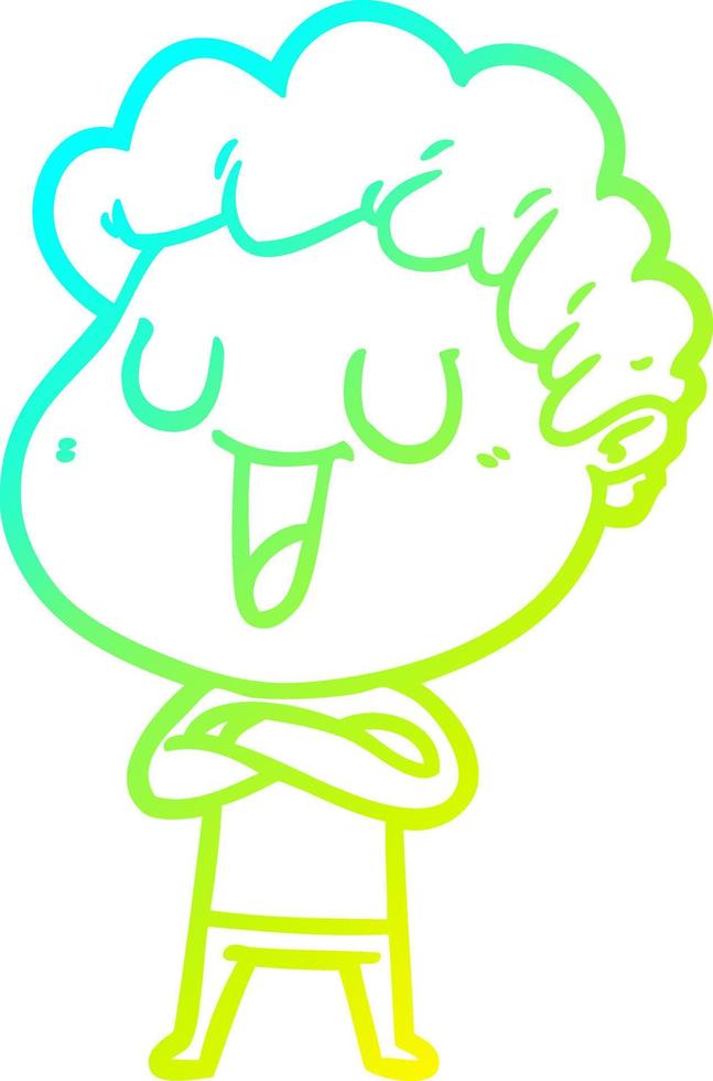 cold gradient line drawing laughing cartoon man vector