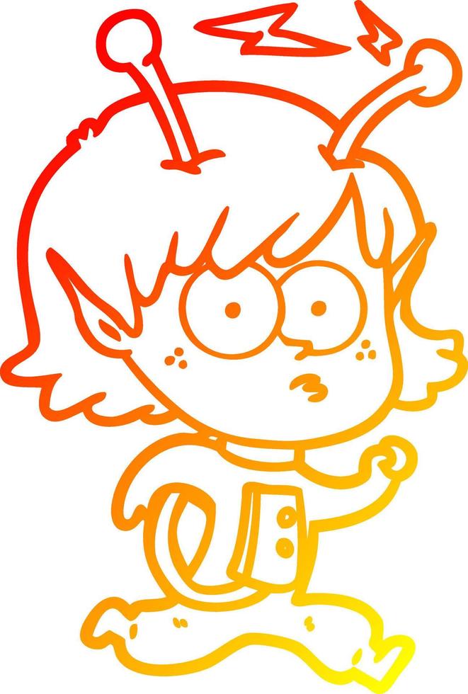 warm gradient line drawing cartoon alien girl vector