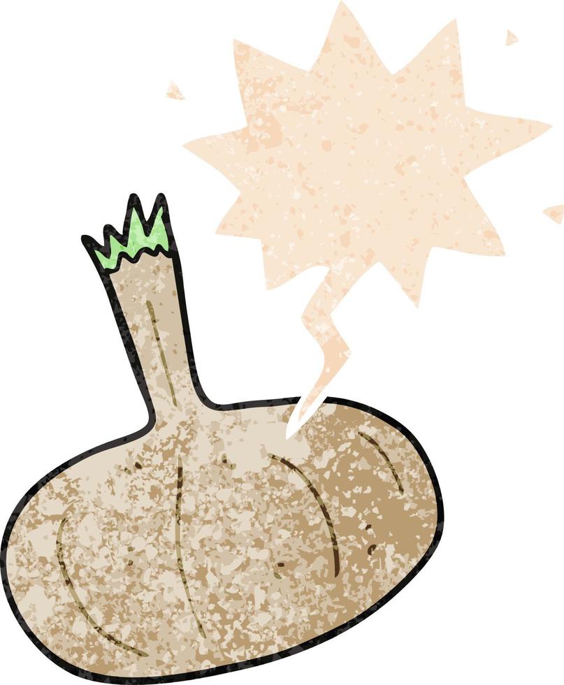 cartoon onion and speech bubble in retro textured style vector