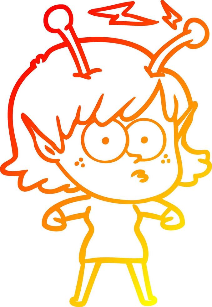 warm gradient line drawing cartoon alien girl vector