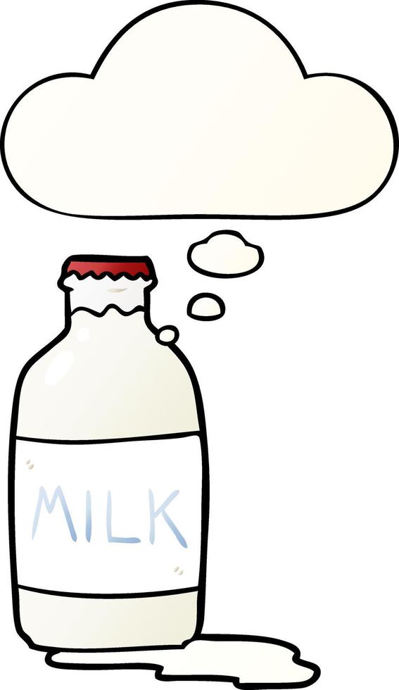 cartoon milk bottle and thought bubble in smooth gradient style vector