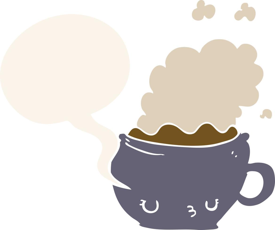 cute cartoon coffee cup and speech bubble in retro style vector