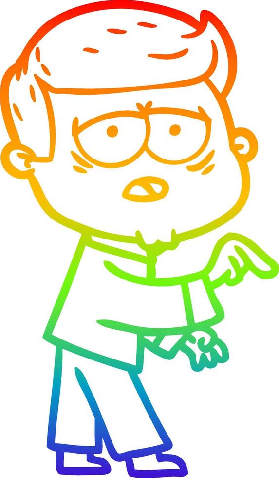 rainbow gradient line drawing cartoon tired man vector