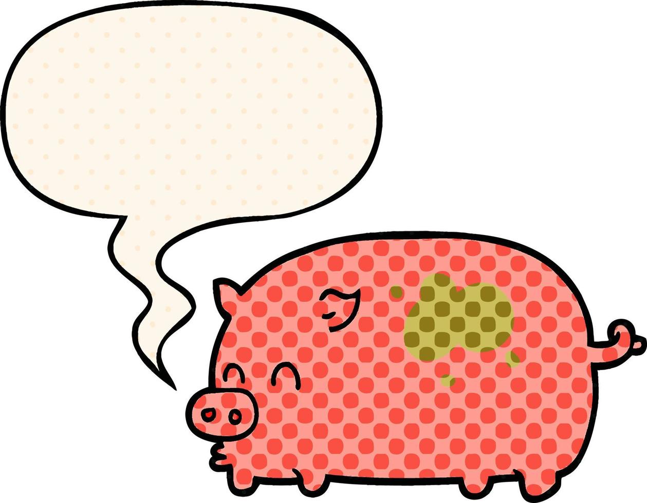 cute cartoon pig and speech bubble in comic book style vector