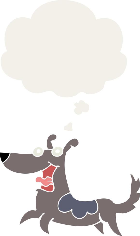 caricatura de perro feliz y burbuja de pensamiento en estilo retro vector