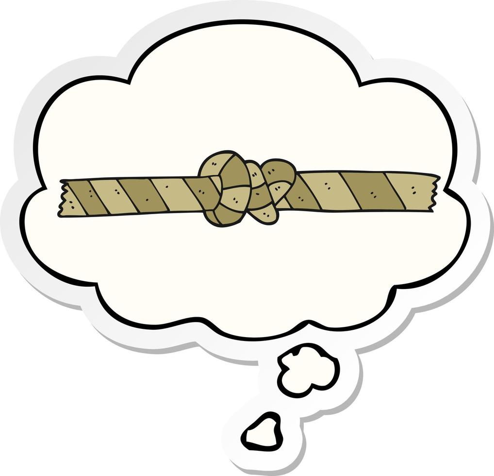 cartoon knotted rope and thought bubble as a printed sticker vector