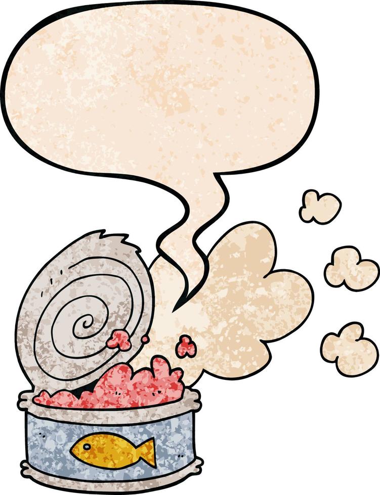 cartoon smelly can of fish and speech bubble in retro texture style vector