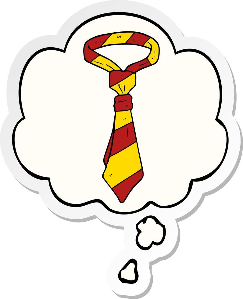 cartoon office tie and thought bubble as a printed sticker vector