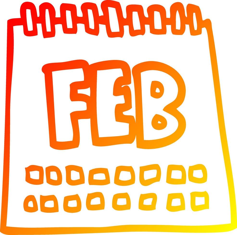warm gradient line drawing cartoon calendar showing month of february vector