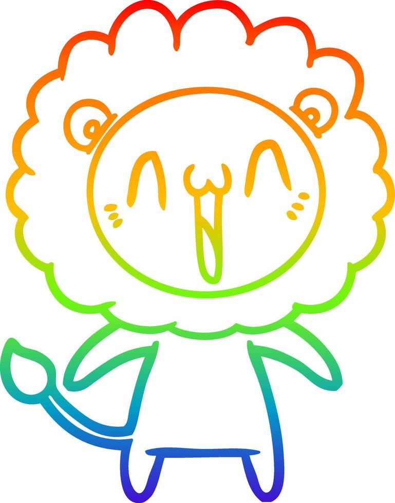 rainbow gradient line drawing happy cartoon lion vector