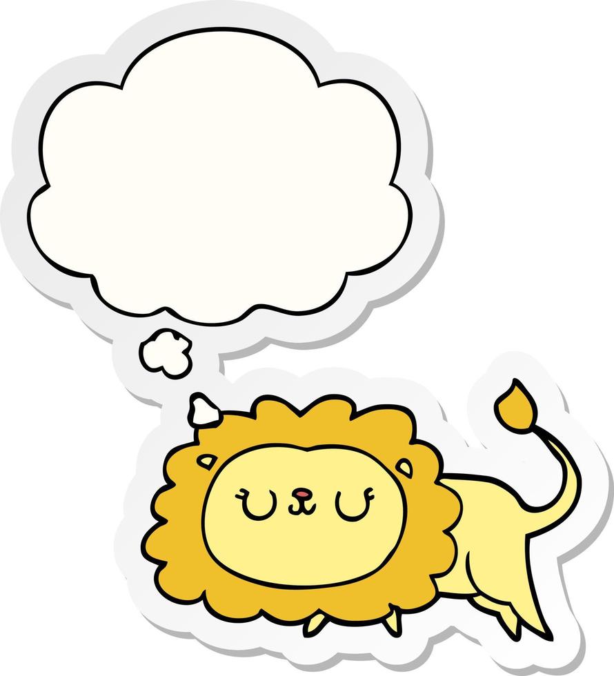 cartoon lion and thought bubble as a printed sticker vector