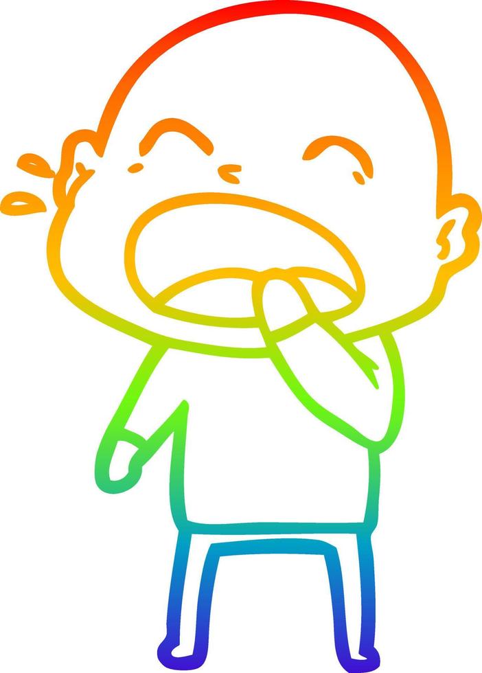 rainbow gradient line drawing cartoon shouting bald man vector