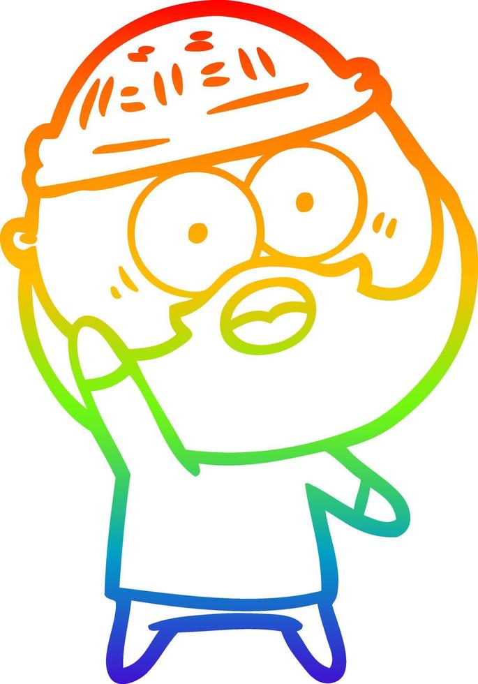 rainbow gradient line drawing cartoon bearded man holding up hand vector