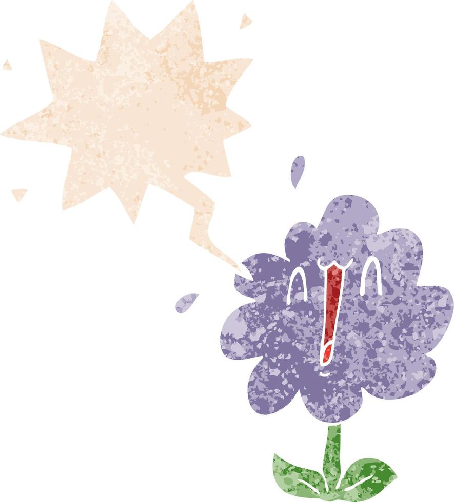 cartoon flower and speech bubble in retro textured style vector