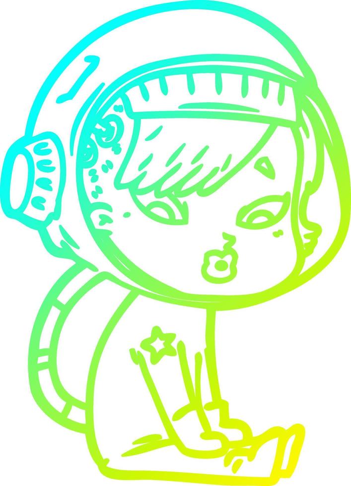 cold gradient line drawing cartoon astronaut woman vector