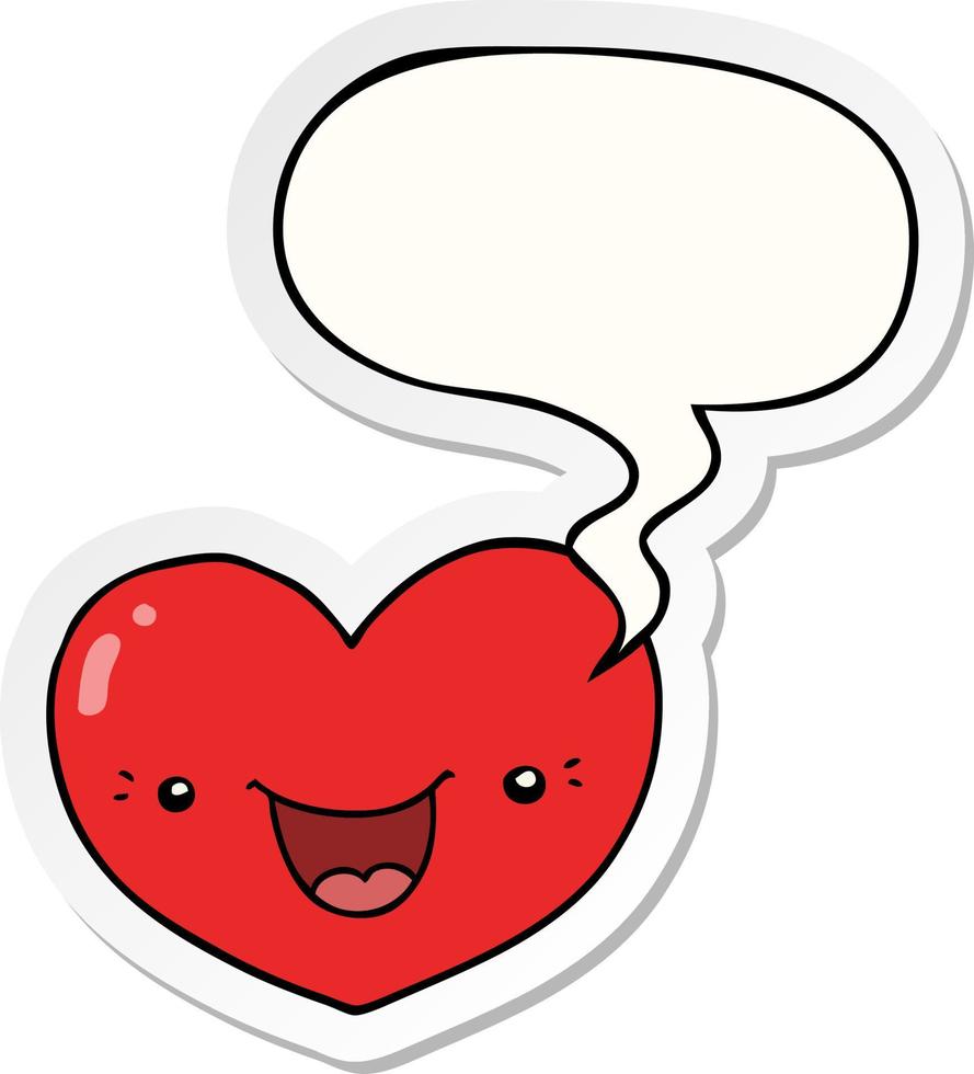 cartoon love heart character and speech bubble sticker vector