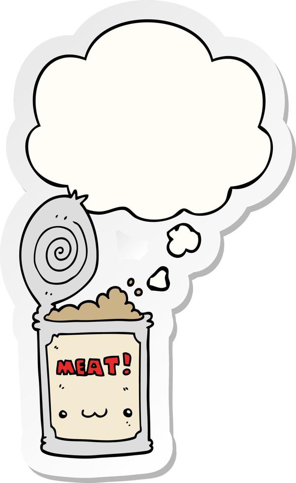 cartoon canned food and thought bubble as a printed sticker vector