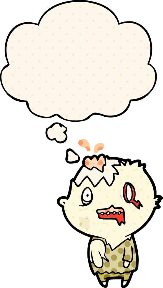 cartoon zombie and thought bubble in comic book style vector