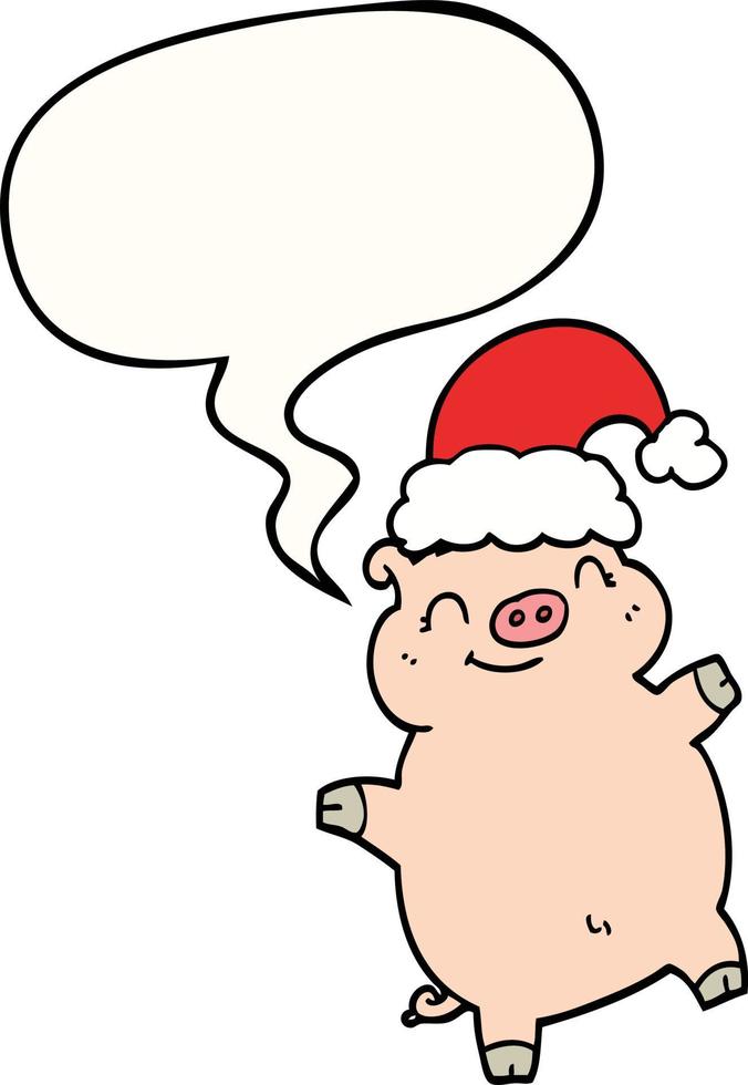 cartoon happy christmas pig and speech bubble vector