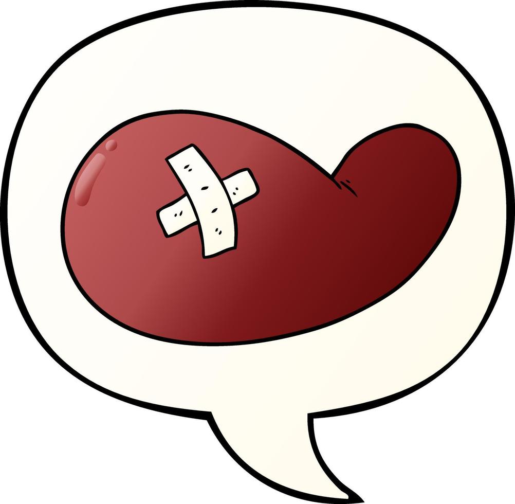 cartoon injured gall bladder and speech bubble in smooth gradient style vector