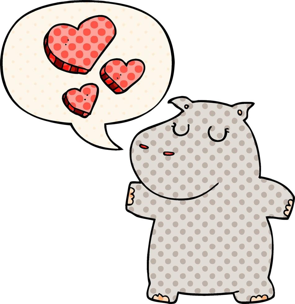 cartoon hippo in love and speech bubble in comic book style vector