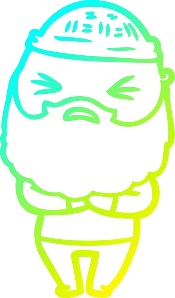 cold gradient line drawing cartoon man with beard vector