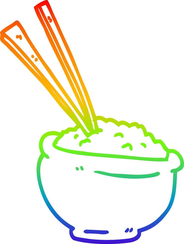 dibujo de línea de gradiente de arco iris plato sabroso de dibujos animados de arroz vector