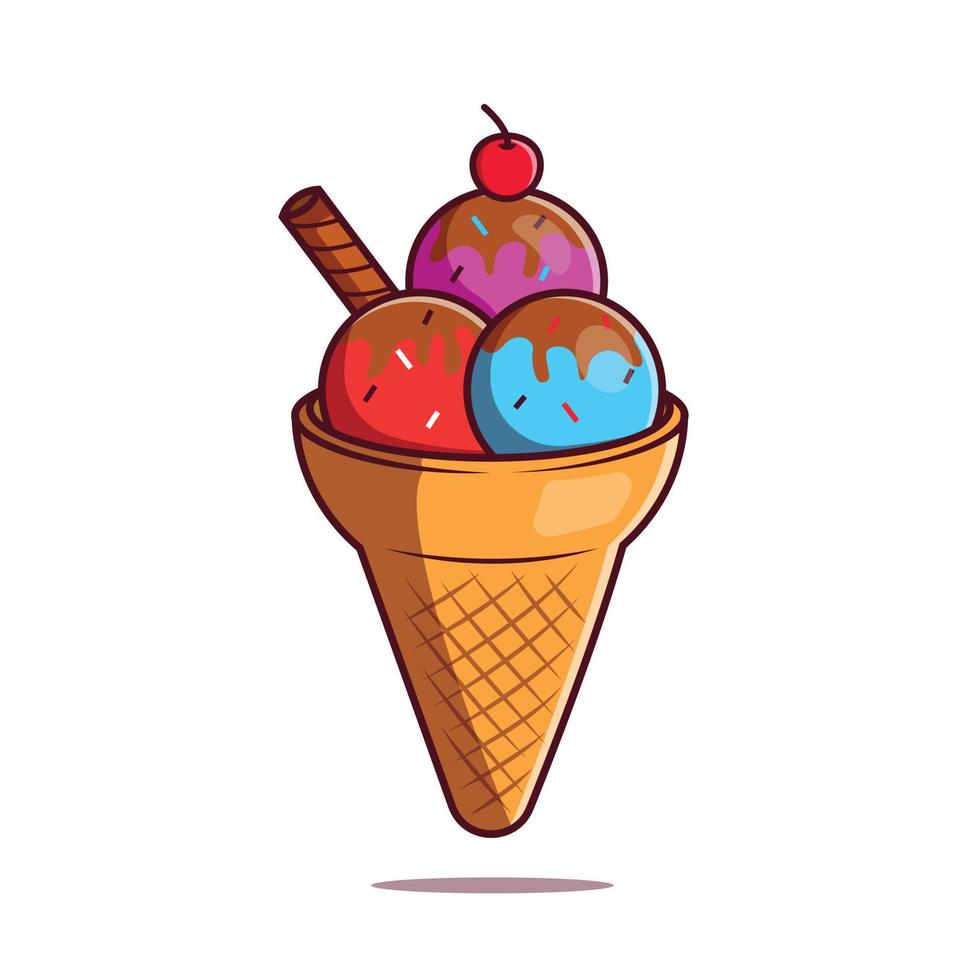 Ice cream with cone and dessert vector illustration