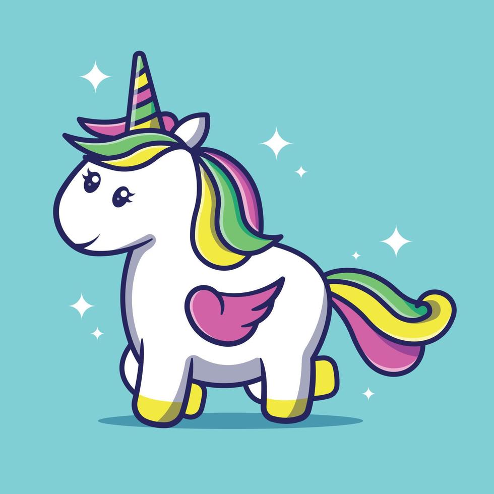 lindo unicornio en la ilustración de vector de diseño colorido