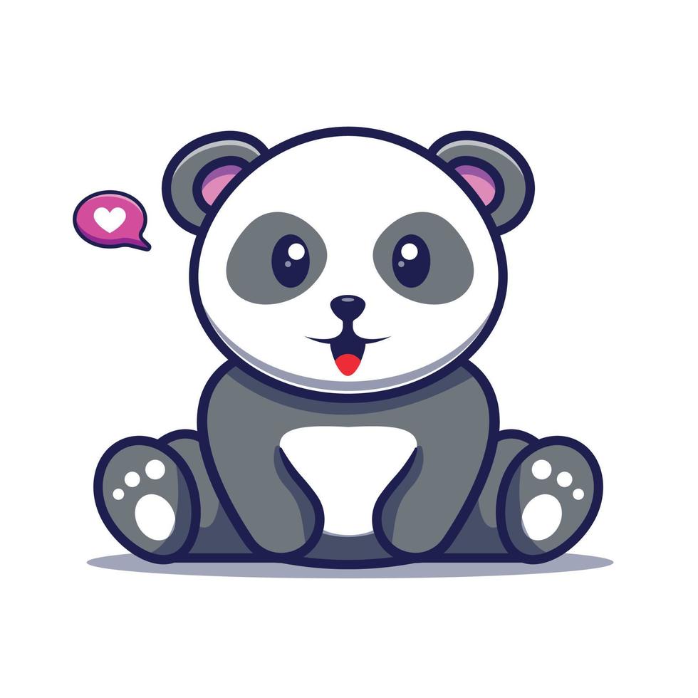 Cute panda sit with love sign vector illustration