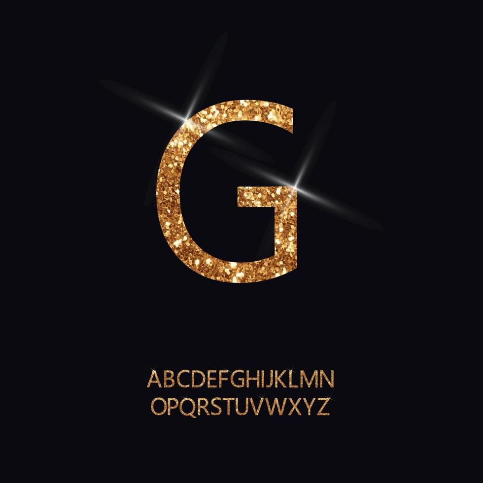 Vector glitter golden font. 26 english luxury sparkling letters.