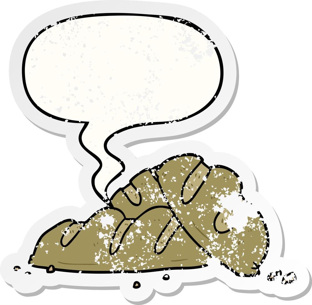 cartoon loaves of freshly baked bread and speech bubble distressed