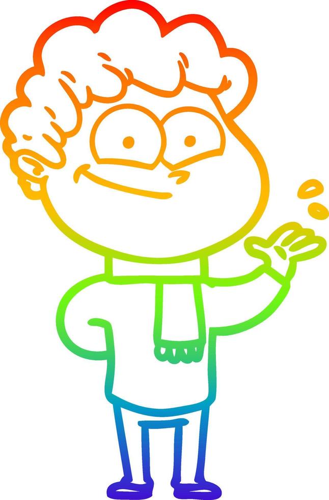 rainbow gradient line drawing cartoon happy man vector