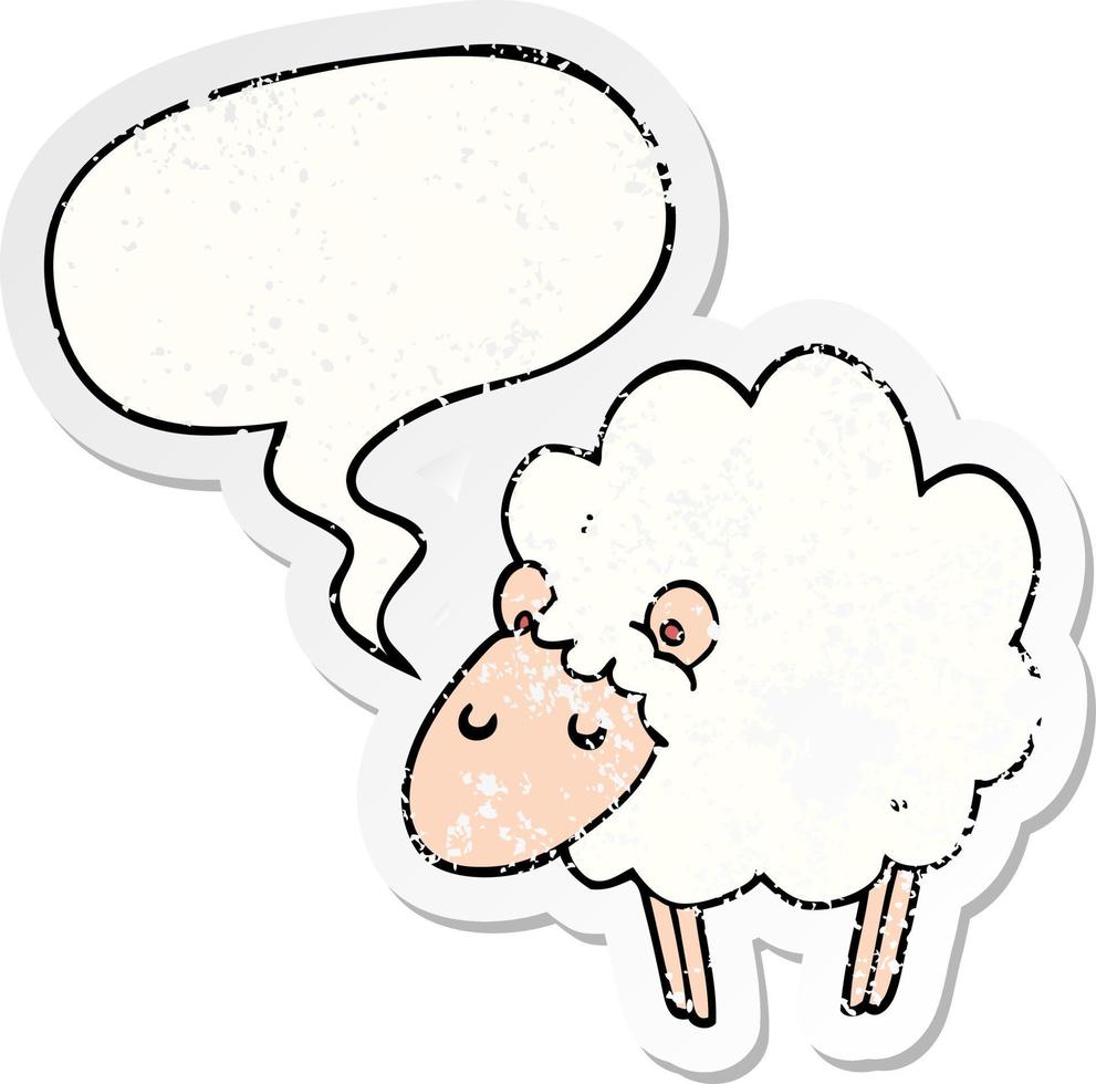 cartoon sheep and speech bubble distressed sticker vector