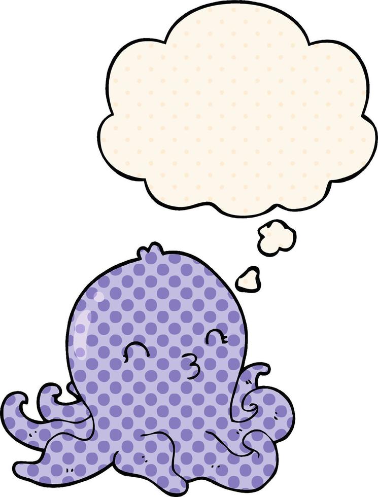 cartoon octopus and thought bubble in comic book style vector