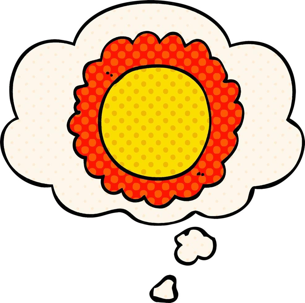 cartoon flower and thought bubble in comic book style vector