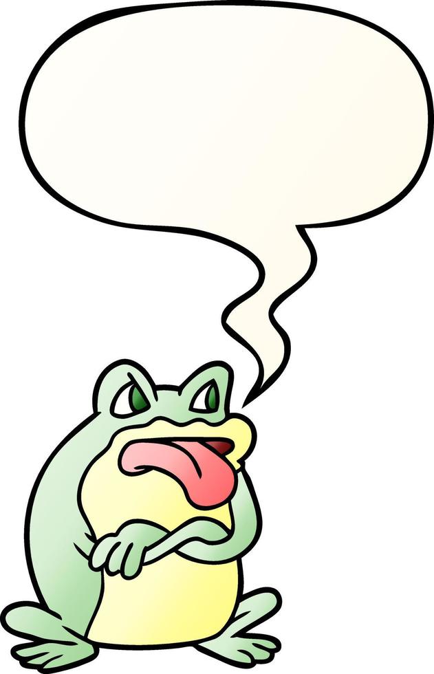 grumpy cartoon frog and speech bubble in smooth gradient style vector