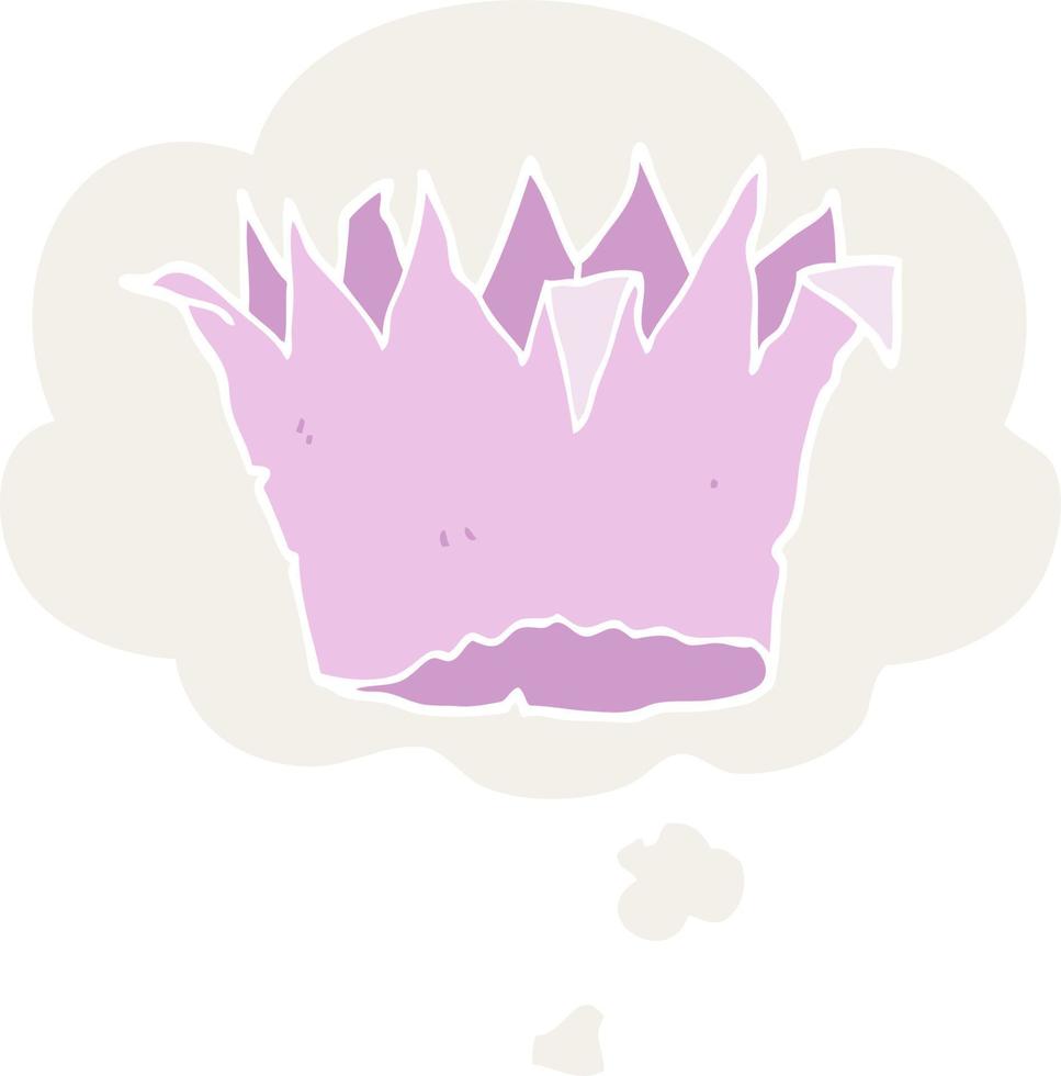 cartoon paper crown and thought bubble in retro style vector