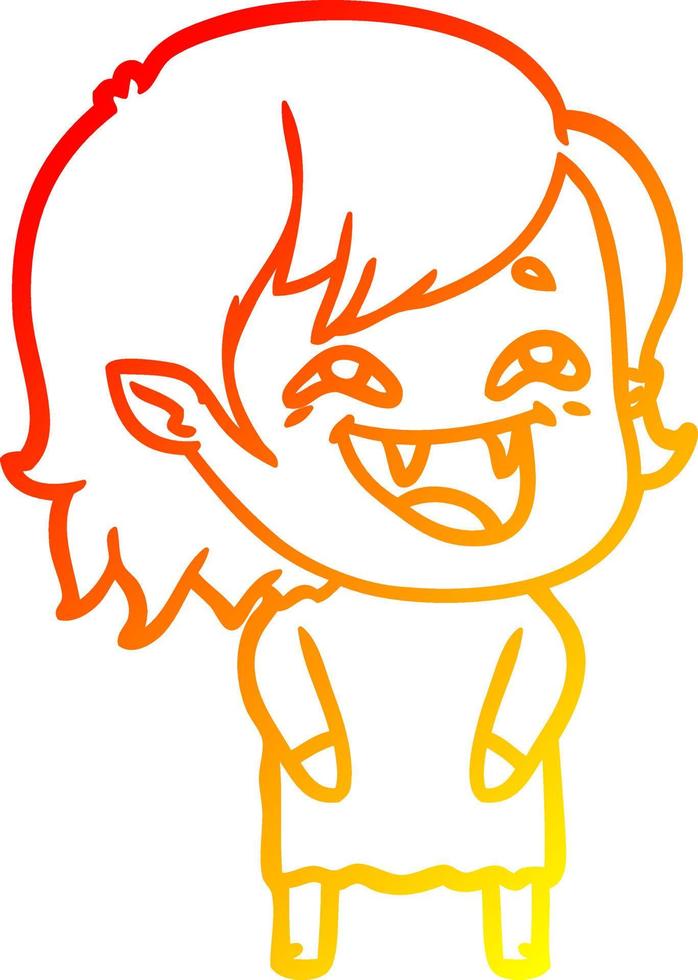 warm gradient line drawing cartoon laughing vampire girl vector