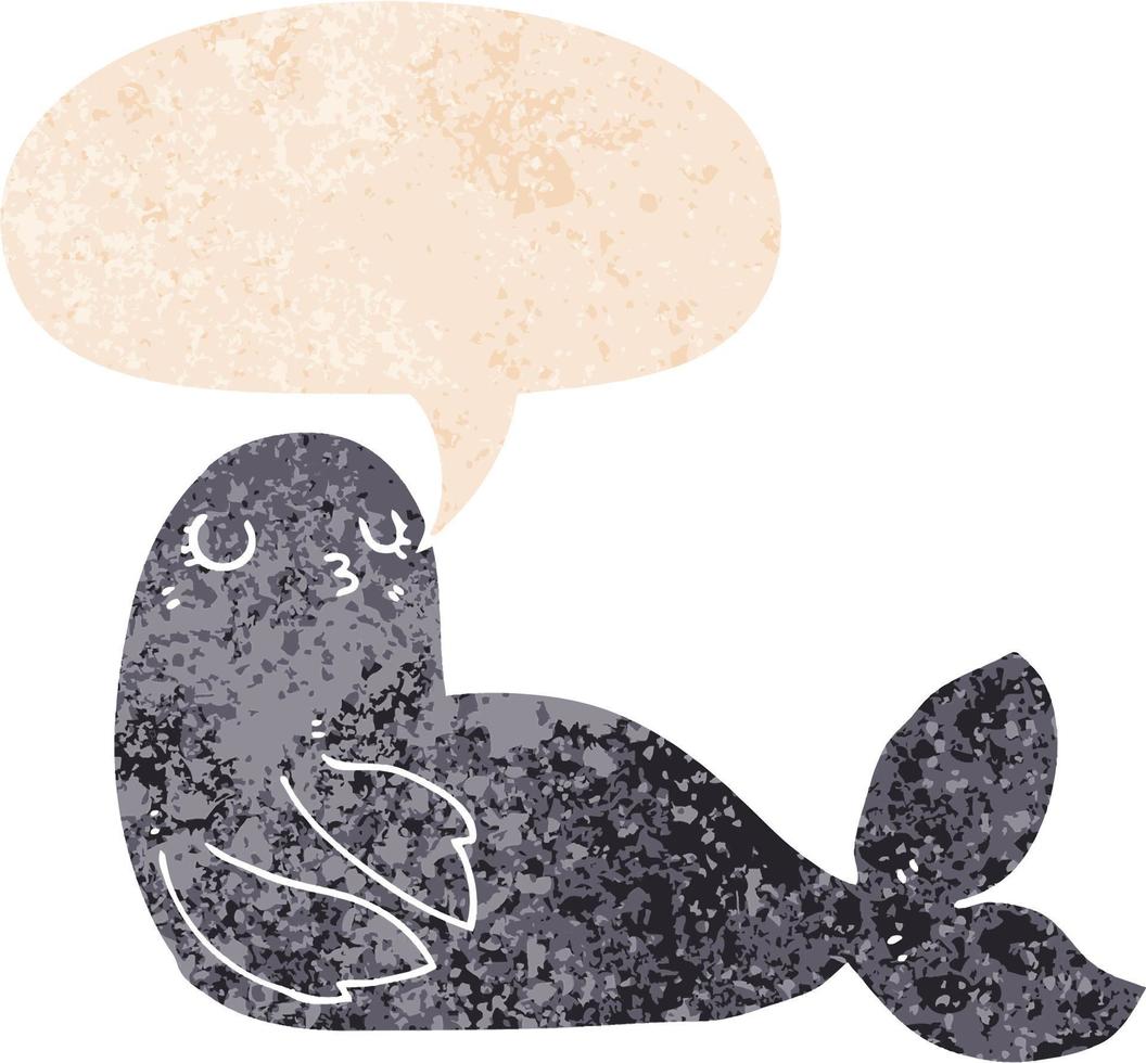 cartoon seal and speech bubble in retro textured style vector