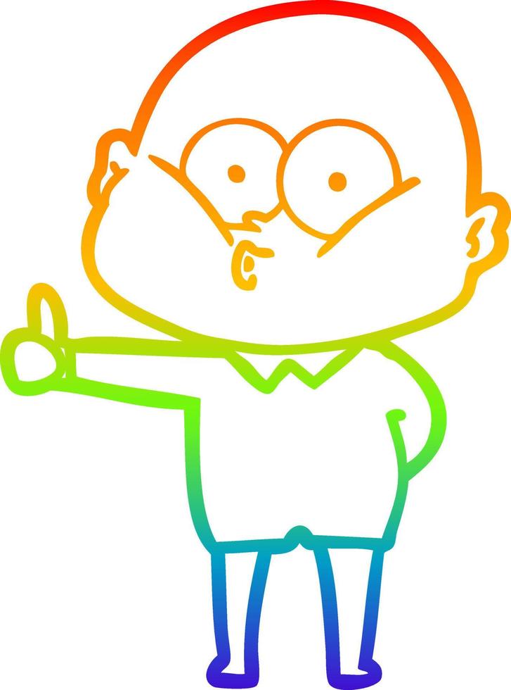 rainbow gradient line drawing cartoon bald man staring vector