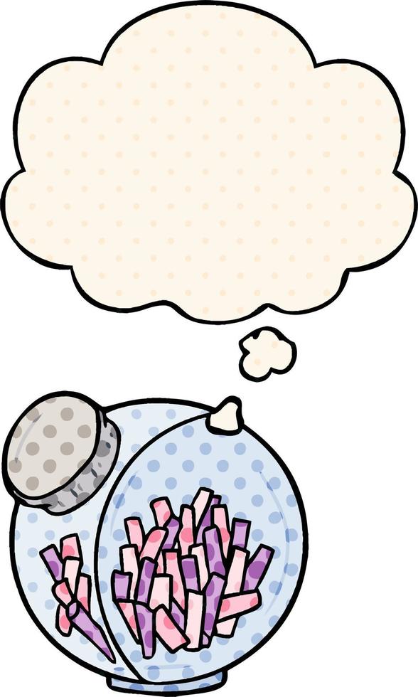 cartoon candy in jar and thought bubble in comic book style vector